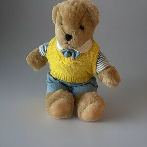 Vintage 1983 Carousel By Guy Teddy Bear Stuffed Animal Plush Blue Bow Boy Preppy